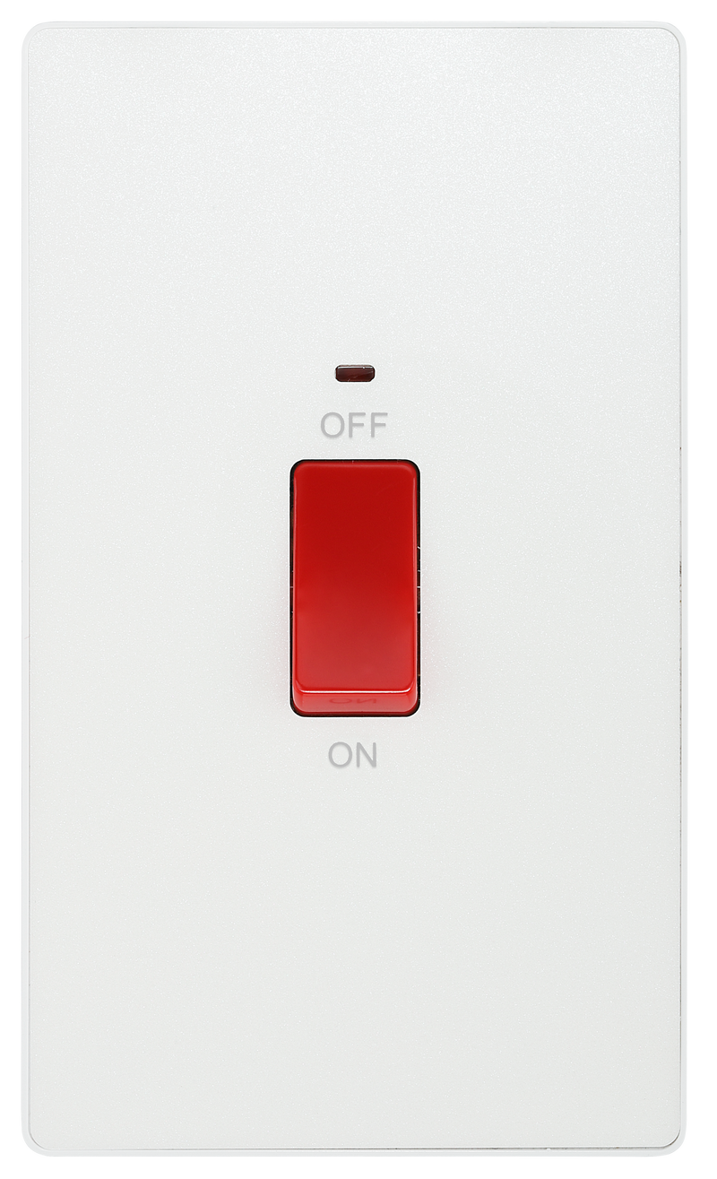 BG Electrical Evolve Pearlescent White - 45A, double pole, large plate, with indicator