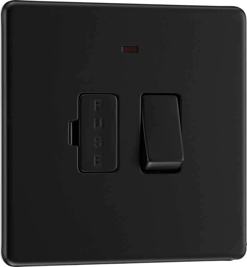 BG Electrical Flatplate Screwless Matt Black - Switched and fused with indicator