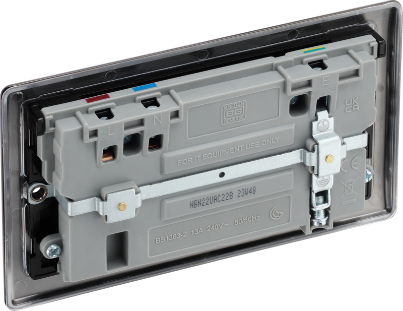 BG Electrical Nexus Metal Black Nickel - Double switched single pole, with USB A + C (22W)