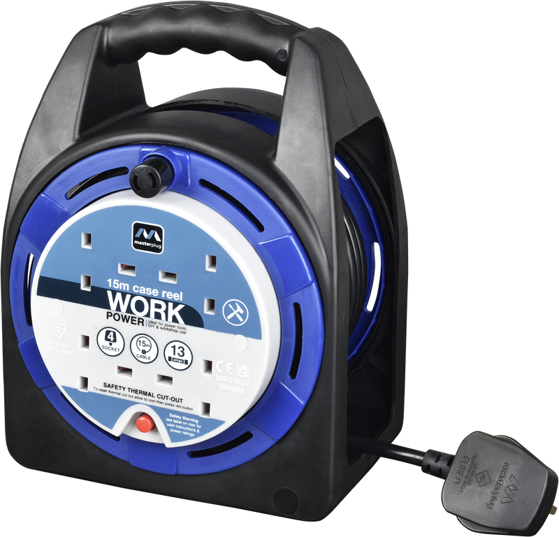 Masterplug Work - 15m, 4 Sockets, 13A, Blue