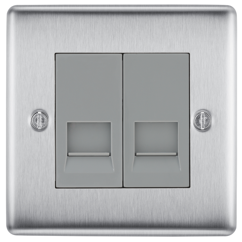 BG Electrical Nexus Metal Brushed Steel - Double, RJ11 telephone socket