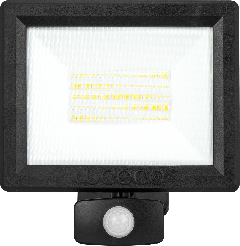 Luceco Essence Floodlight - Essence floodlight with ball joint 50W black 4000k colour temp with PIR