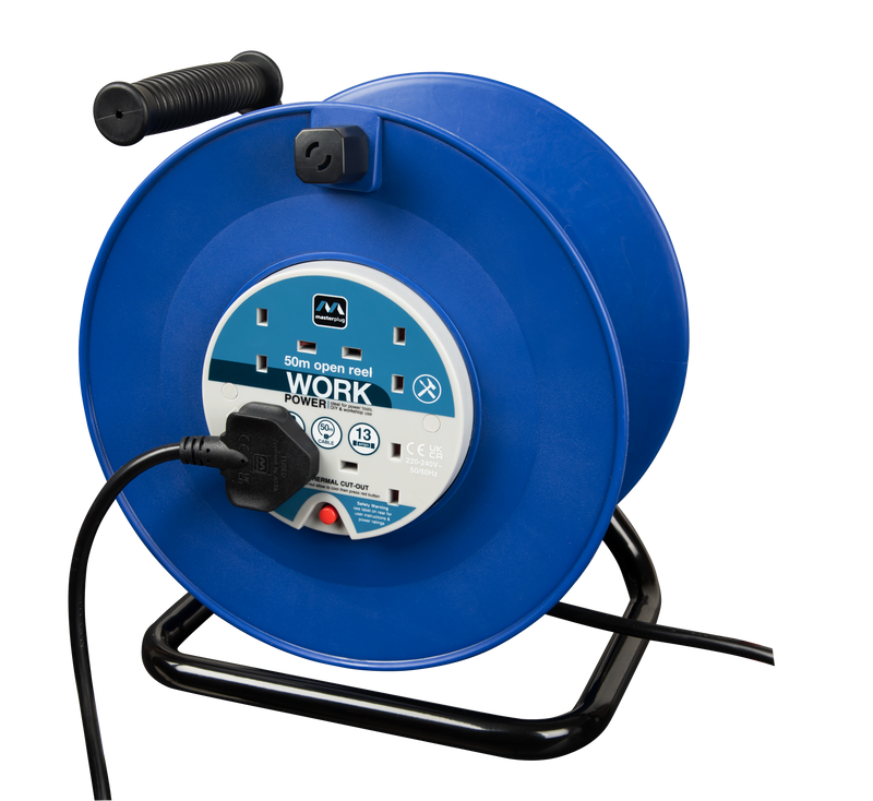 Masterplug Work - 50m, 4 Sockets, 13A, Blue