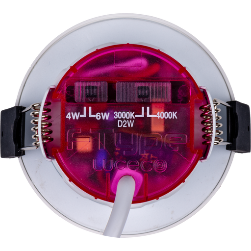 Luceco Elite - FType Elite Fire Rated Downlight 4W/6W 690lm Power Change & CCT Change 3000K / 4000K Dim2Warm Dimmable IP65 White - Regressed