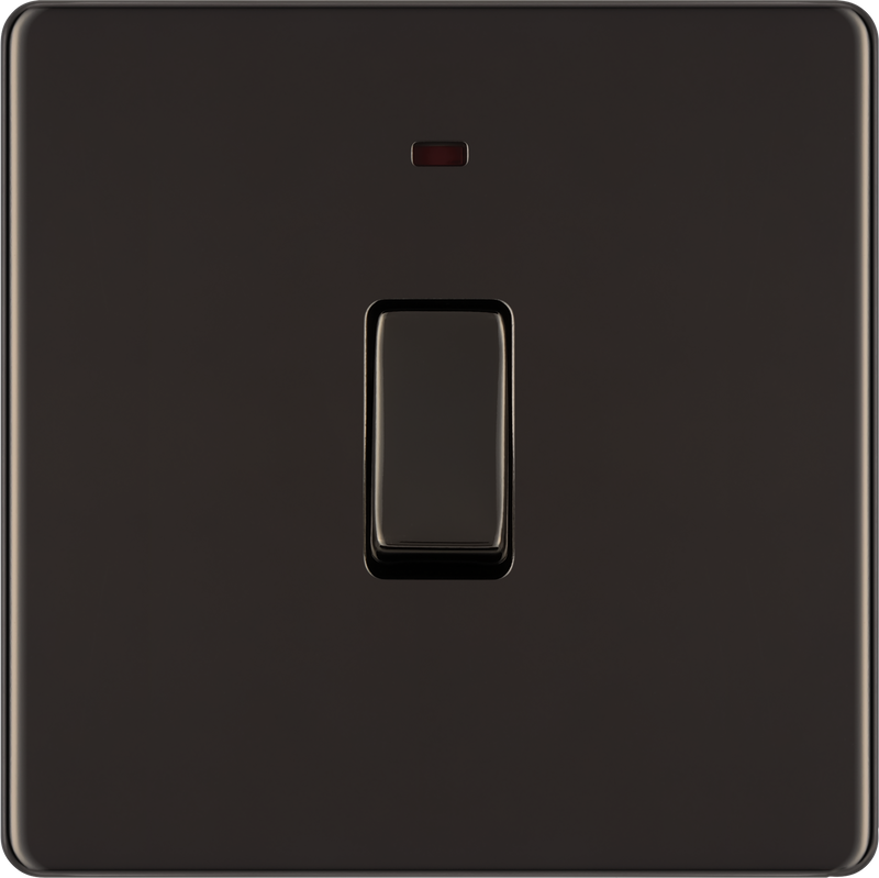 BG Electrical Flatplate Screwless Black Nickel - 20A double pole, with indicator