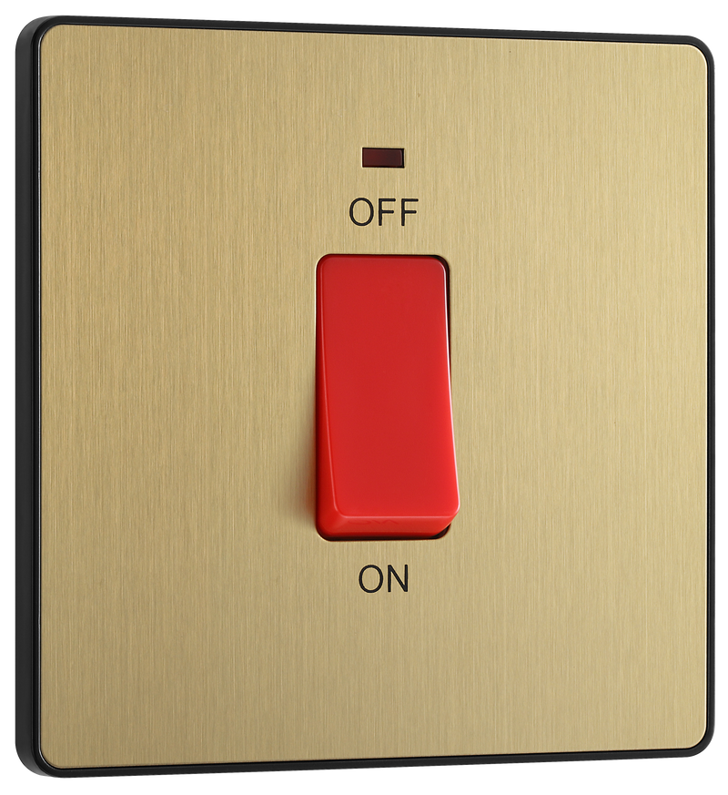 BG Electrical Evolve Satin Brass - 45A, double pole, single plate, with indicator