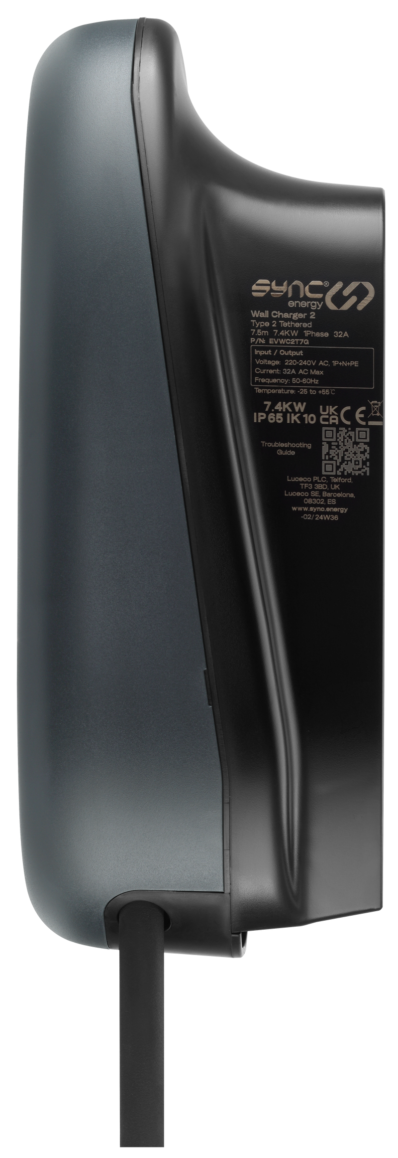 Sync Energy Wall Chargers - EV Tethered Wall Charger 2, Mode 3, 7.4kW - Wi-Fi, Ethernet, 4G