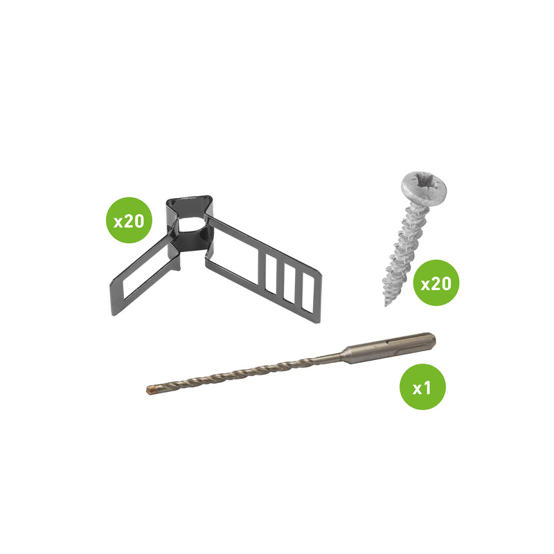 D-Line Fire Clip - EV Fixing Pack 10-17mm Black. Bag of 20pcs c/w Pan Head Screws & 5mm SDS Bit