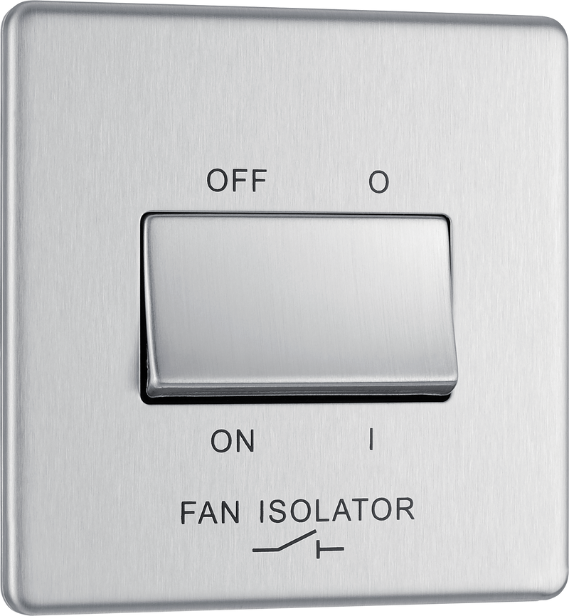 BG Electrical Flatplate Screwless Brushed Steel - Triple pole fan isolator