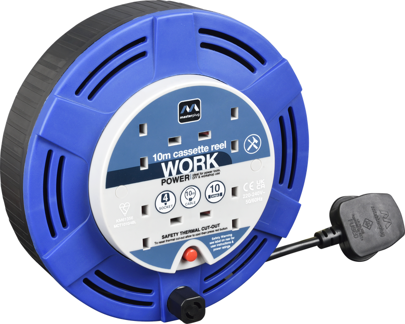 Masterplug Work - 10m, 4 Sockets, 10A, Blue