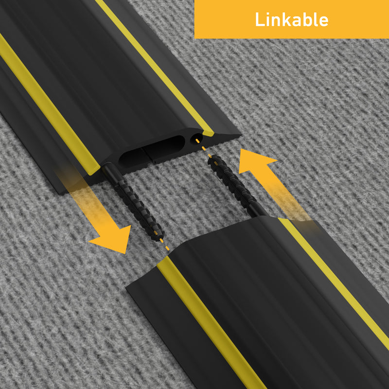 D-Line Floor Cover - Medium Duty Black & Yellow Floor Cable Protector - 1.8m, 30x10mm