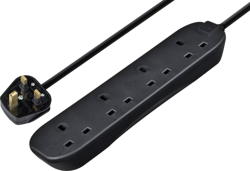 Masterplug Basic - 4 Sockets, 2m, 13A, Black