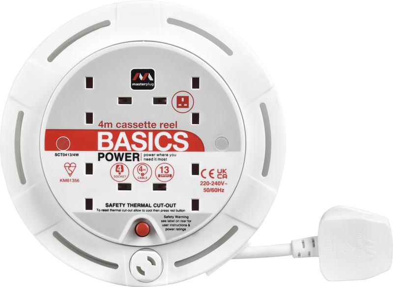 Masterplug Work - 4m, 4 Sockets, 13A, White
