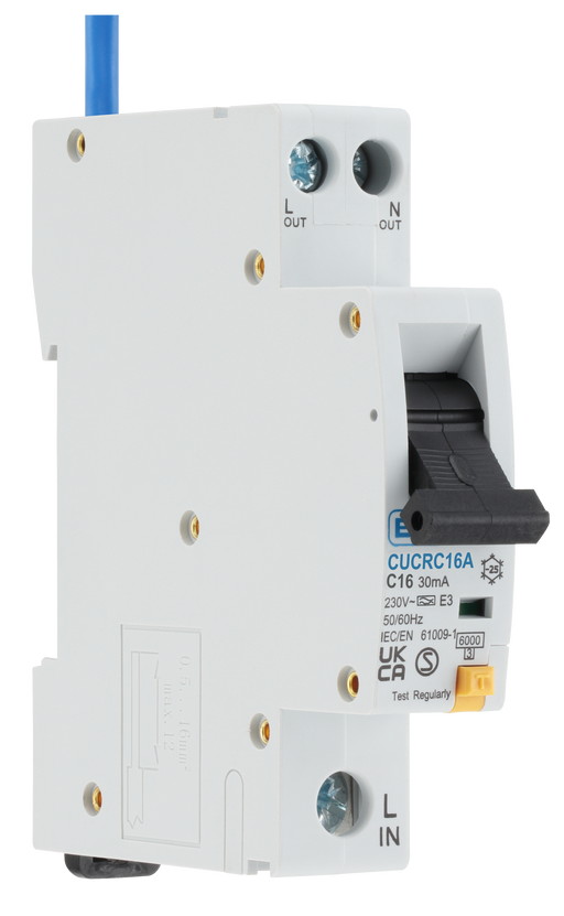 BG Circuit Protection RCBO - Unidirectional 16A C Curve RCBO Type A 1P 1 Module