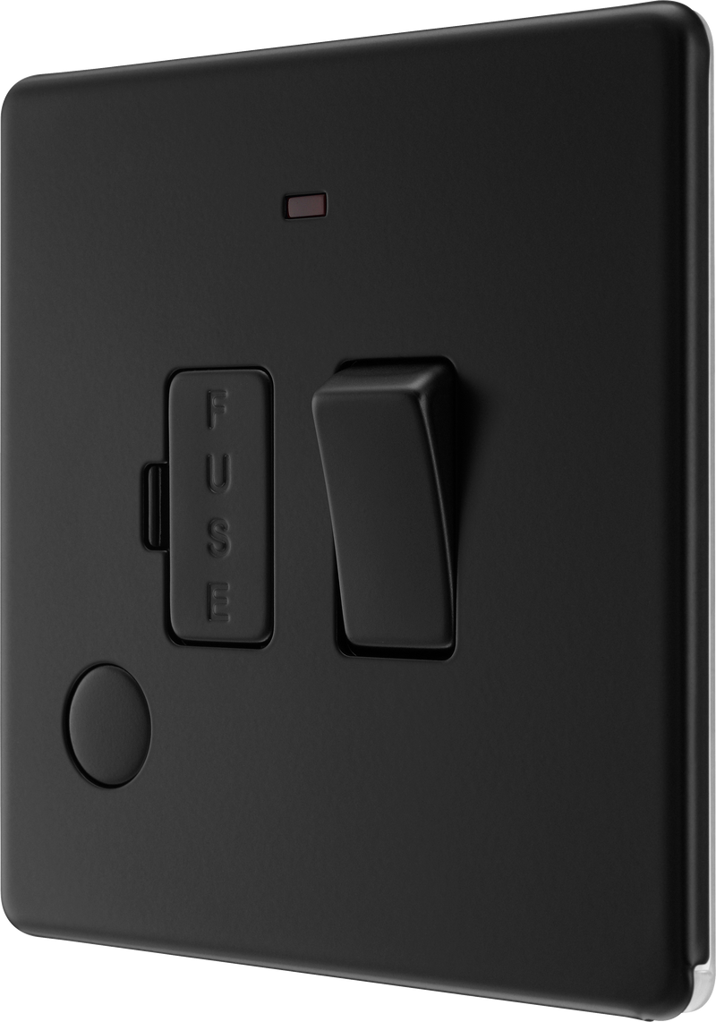 BG Electrical Flatplate Screwless Matt Black - Switched and fused with indicator and flex outlet