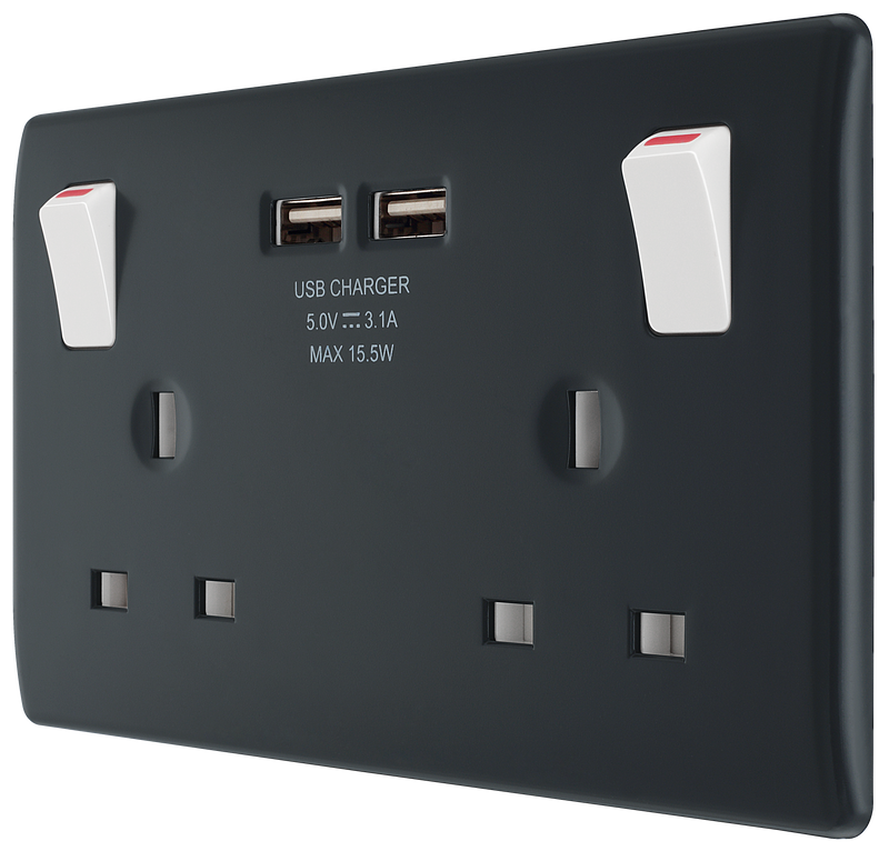 BG Electrical Part M - Double switched, single pole, with 2 x USB A