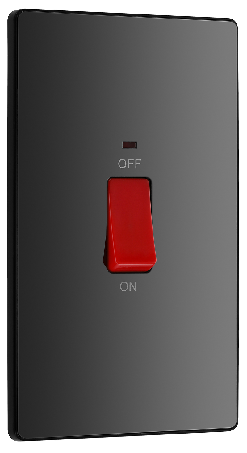 BG Electrical Evolve Black Chrome - 45A, double pole, large plate, with indicator