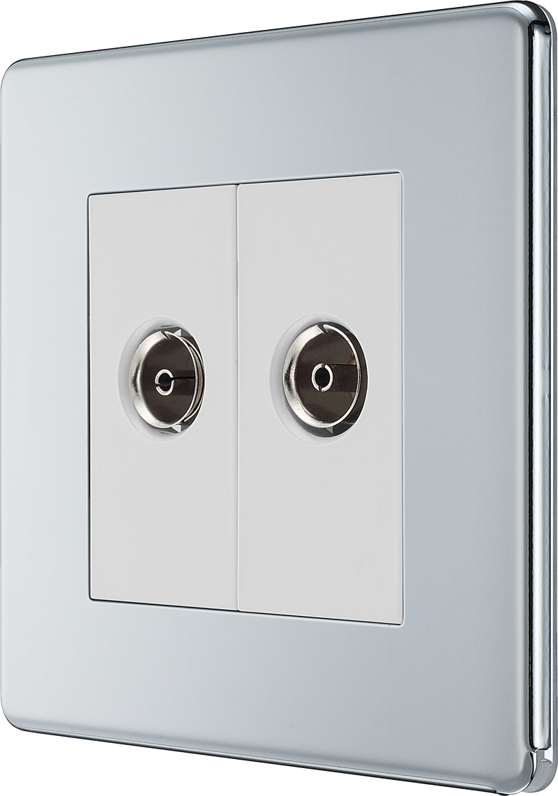 BG Electrical Flatplate Screwless Polished Chrome - Double, co-axial