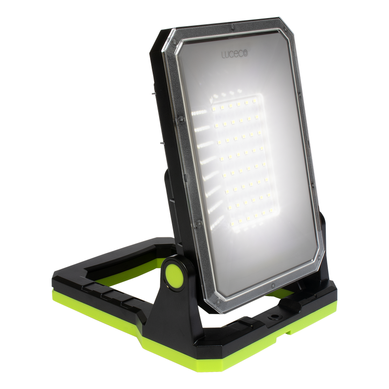 Luceco Folding Magnetic - USB-C rechargeable magnetic worklight with Power-bank for charging devices. Fully adjustable with and 3 lighting modes up to 1300 Lumens making ideal for professional and recreational applications.