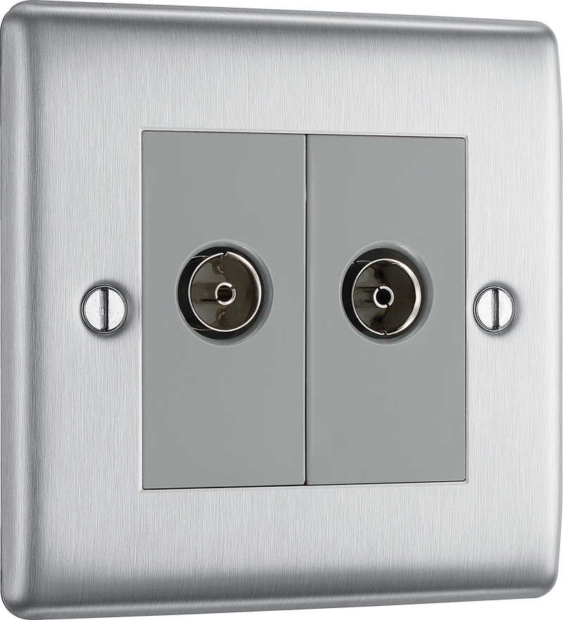 BG Electrical Nexus Metal Brushed Steel - Double, TV/FM