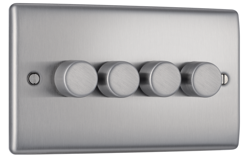 BG Electrical Nexus Metal Brushed Steel - Quadruple, 2 way push 200W