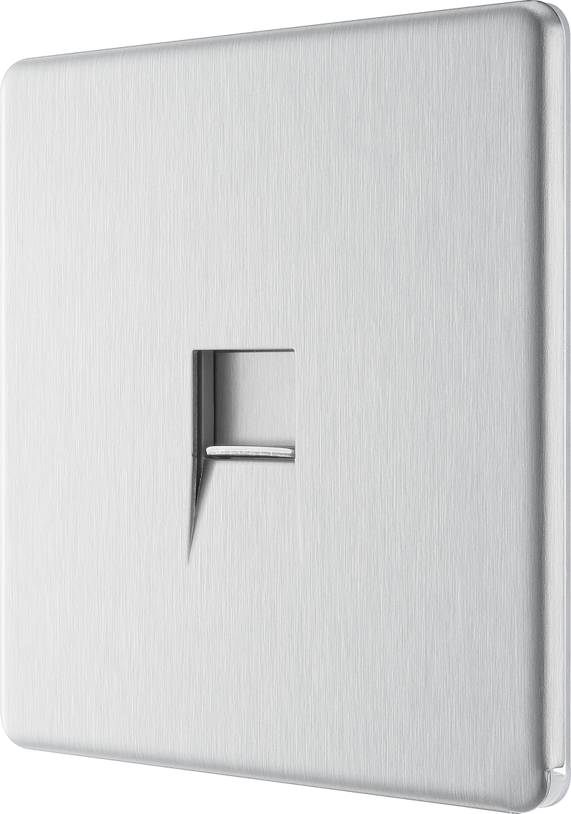 BG Electrical Flatplate Screwless Brushed Steel - Single, RJ11 telephone socket