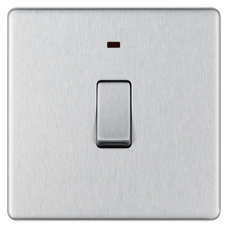 BG Electrical Flatplate Screwless Brushed Steel - 20A, double pole, with indicator