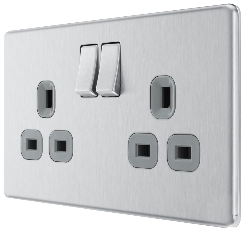 BG Electrical Flatplate Screwless Brushed Steel - Double, switched, double pole
