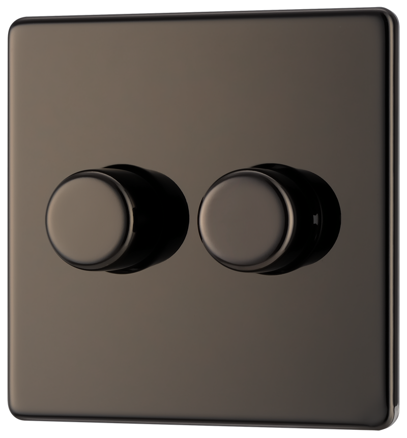 BG Electrical Flatplate Screwless Black Nickel - Double 2 way push 200W