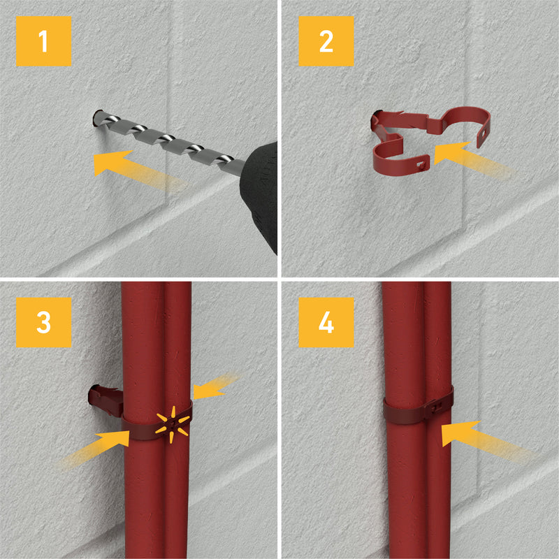D-Line Fire Clip - Safe-D Stag-Clip for 1x 6-8mm φ cable. Single, Red - Pack of 100