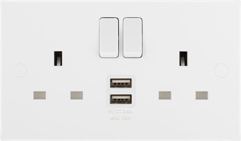 BG Electrical 900 Series - Double switched single pole, with 2 x USB A (12W)