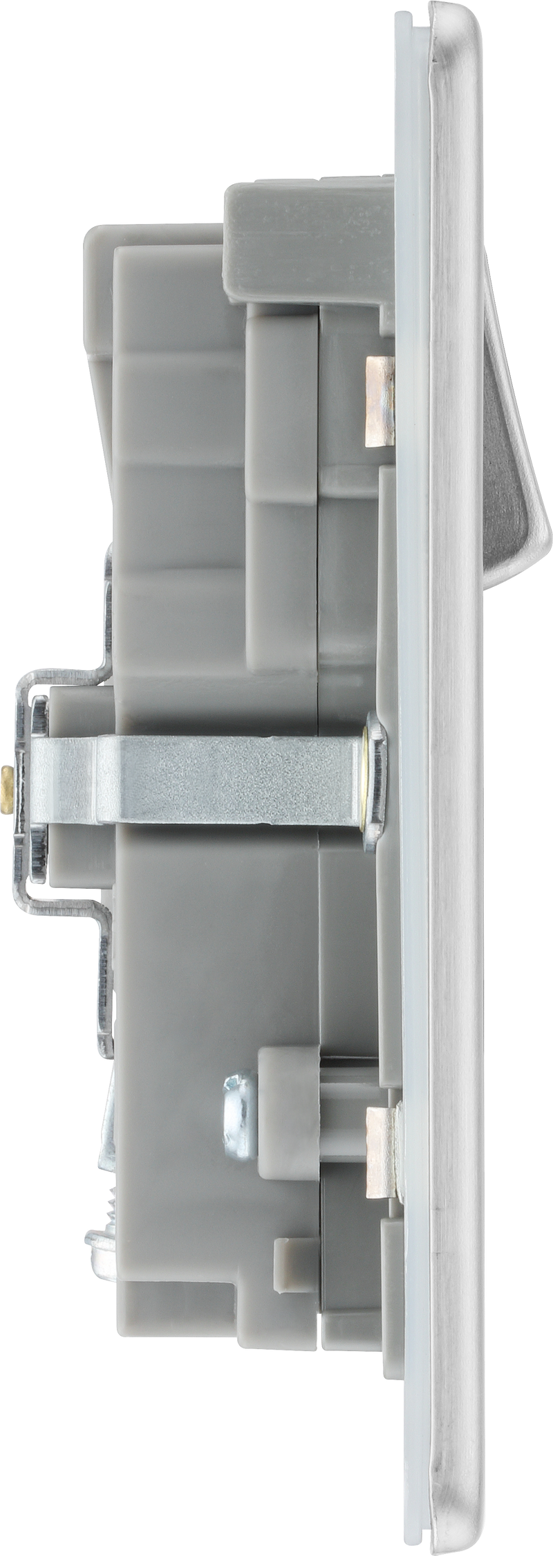 BG Electrical Flatplate Screwless Brushed Steel - Double switched single pole, with USB A + C (45W)