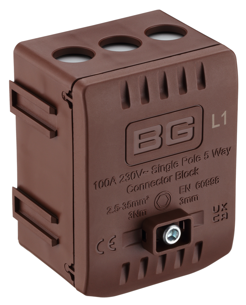BG Circuit Protection Cp Connectors - 100A 5 Way Connector Block - L1 - Brown