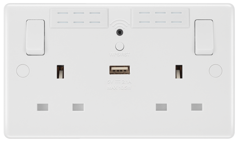 BG Electrical 800 Series - Double, switched, single pole, Wi-Fi Extender, with USB A