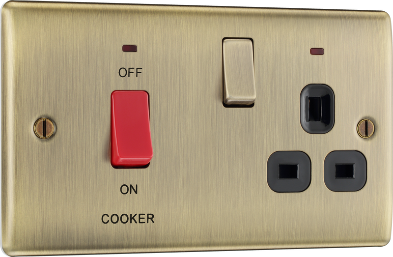 BG Electrical Nexus Metal Antique Brass - 45A double pole, with switched socket and indicators