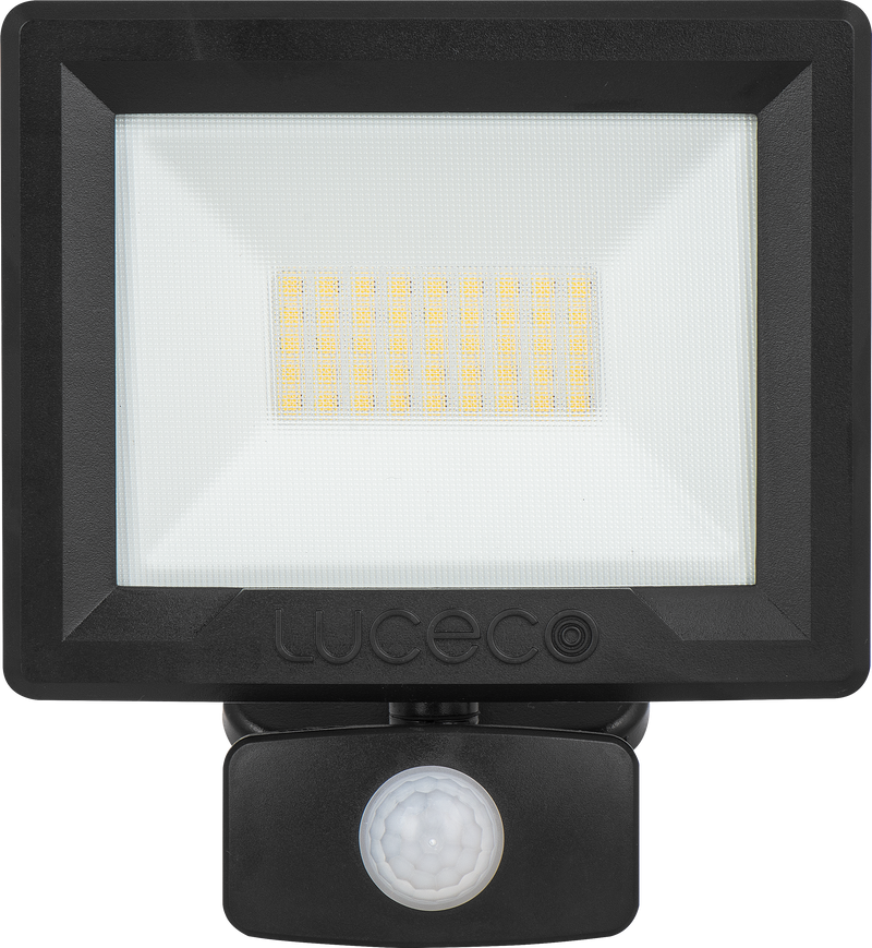 Luceco Essence Floodlight - Essence floodlight with ball joint 30W black 4000k colour temp with PIR