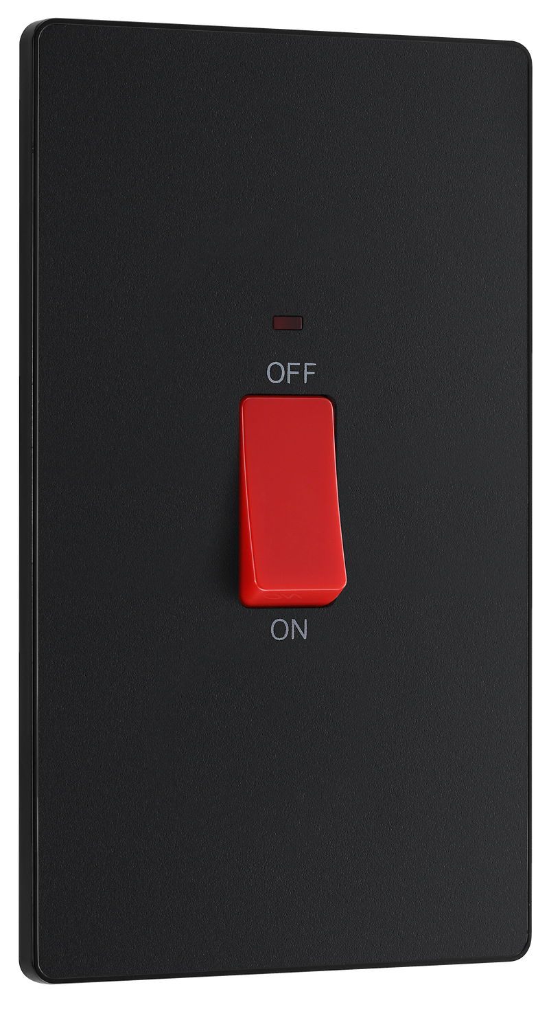 BG Electrical Evolve Matt Black - 45A, double pole, large plate, with indicator