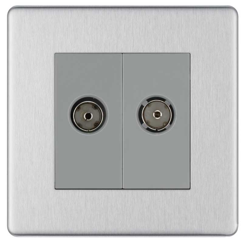 BG Electrical Flatplate Screwless Brushed Steel - Double, co-axial