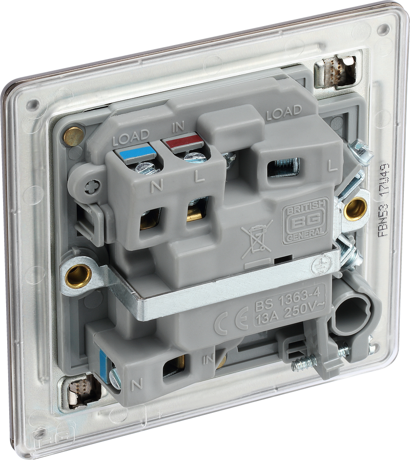 BG Electrical Flatplate Screwless Black Nickel - Switched and fused with indicator and flex outlet