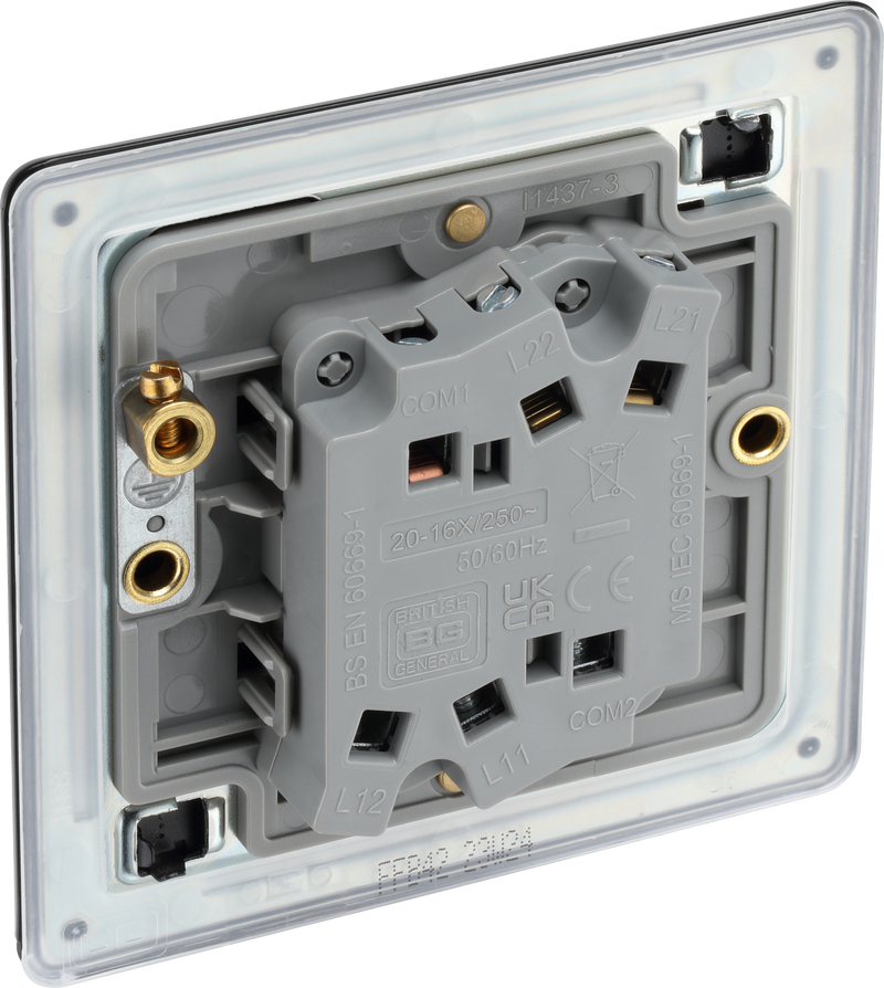 BG Electrical Flatplate Screwless Matt Black - Double, 2 way switch