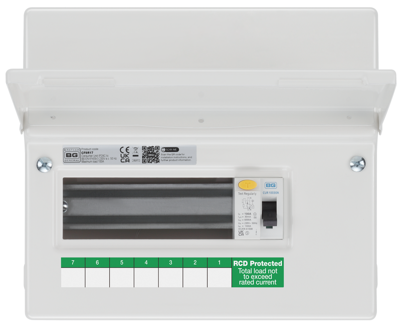 BG Circuit Protection Dual RCD - 9 module, 7 way, 100A Type A RCD