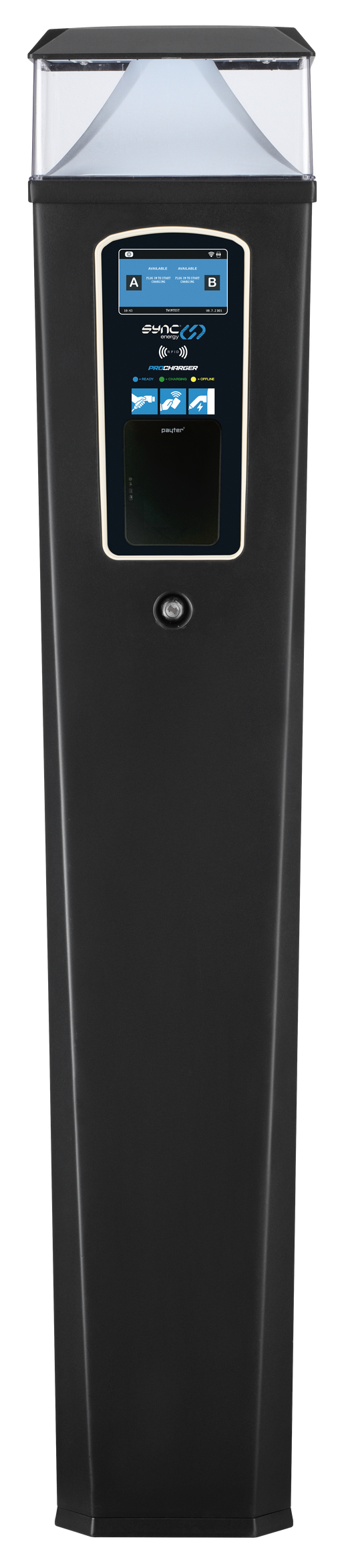 Sync Energy Pro Charger - EV Twin Bollard Pro Charger, 2 x 7.4kW, Single Phase - 4G, MID Meter with Pay Terminal