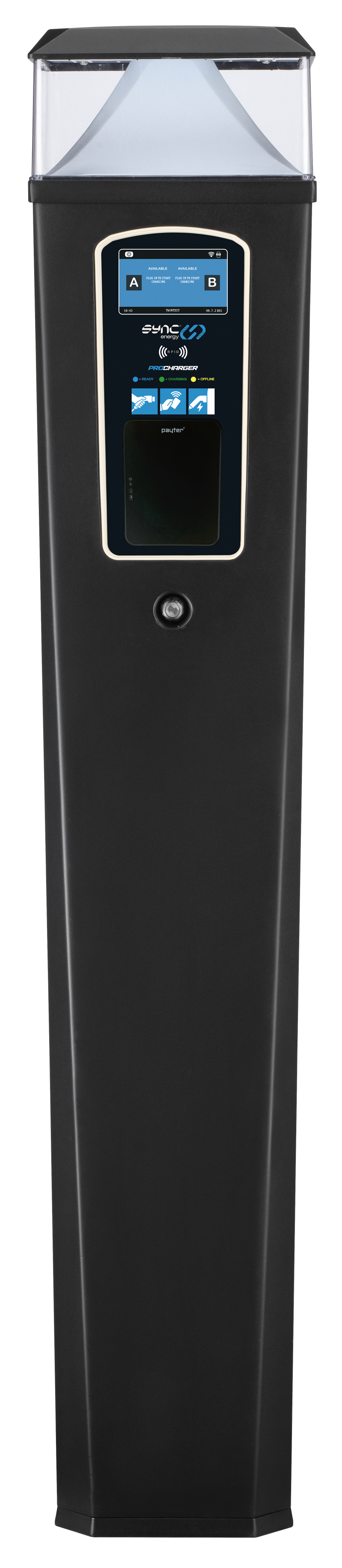 Sync Energy Pro Charger - EV Twin Bollard Pro Charger, 2 x 7.4kW, Single Phase - 4G, MID Meter with Pay Terminal