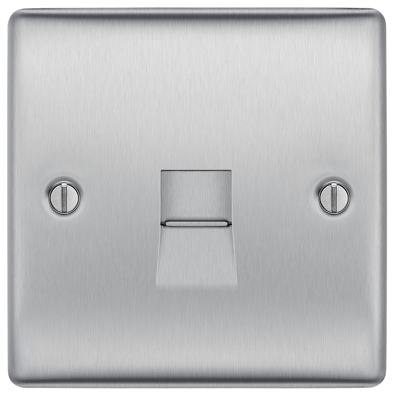 BG Electrical Nexus Metal Brushed Steel - Single, RJ11 telephone socket