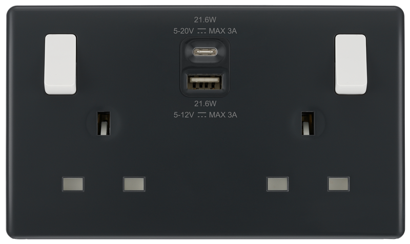 BG Electrical Part M - Double switched single pole, with USB A + C (22W)