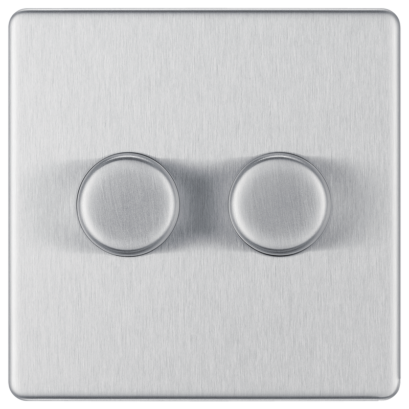 BG Electrical Flatplate Screwless Brushed Steel - Double 2 way push 200W