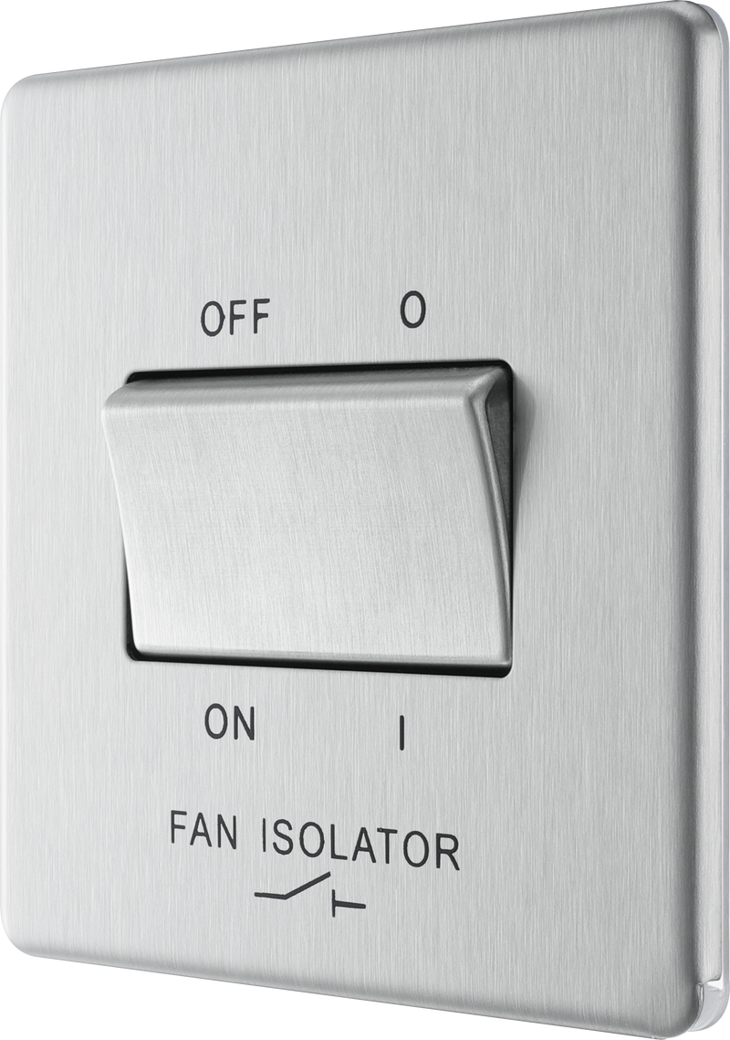 BG Electrical Flatplate Screwless Brushed Steel - Triple pole fan isolator