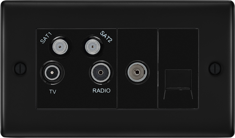 BG Electrical Nexus Metal Matt Black - Quadplex 2 x sat, BT outlet and co-ax returned - screened