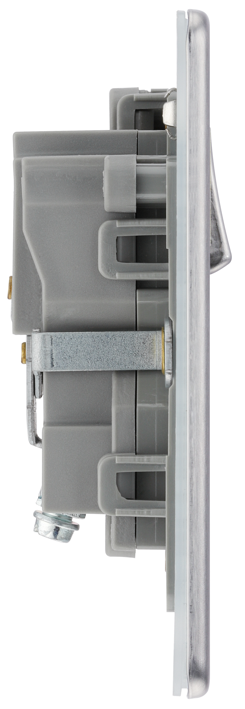 BG Electrical Flatplate Screwless Brushed Steel - Single, switched, double pole