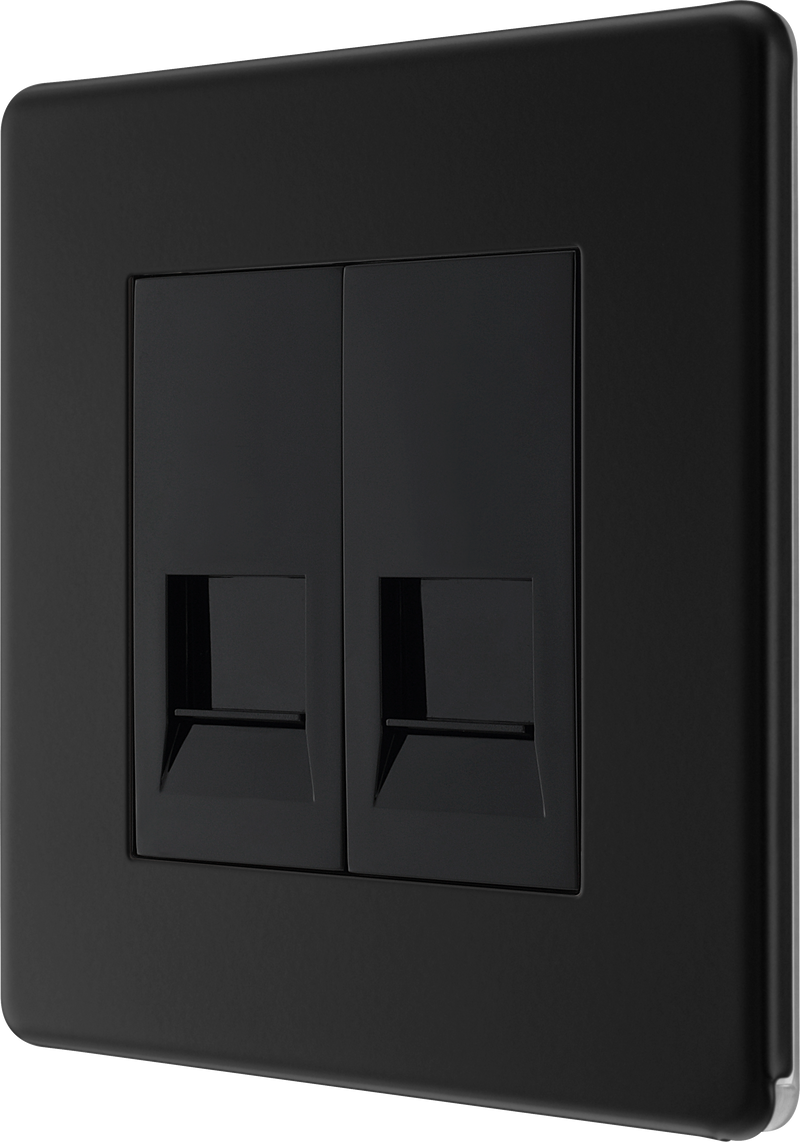 BG Electrical Flatplate Screwless Matt Black - Double, RJ11 telephone socket